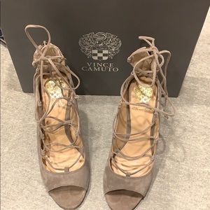 Vince Camuto - Lace Up Suede Heels, Size 8